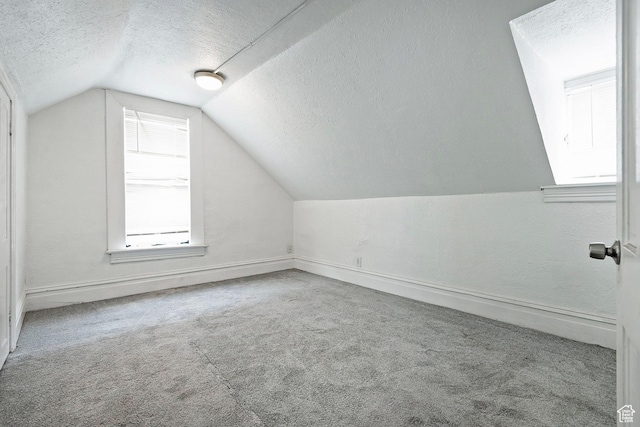 731 E Roosevelt Ave, Salt Lake City, UT 84105 - additional living space with vaulted ceiling, carpet floors, a textured ceiling, and baseboards