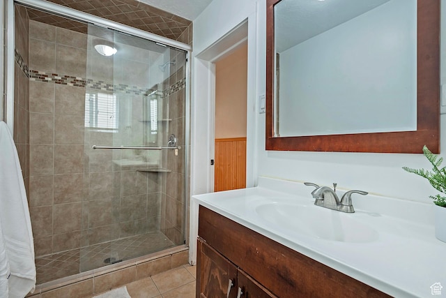 731 E Roosevelt Ave, Salt Lake City, UT 84105 - bathroom with vanity, tile patterned flooring, and a stall shower