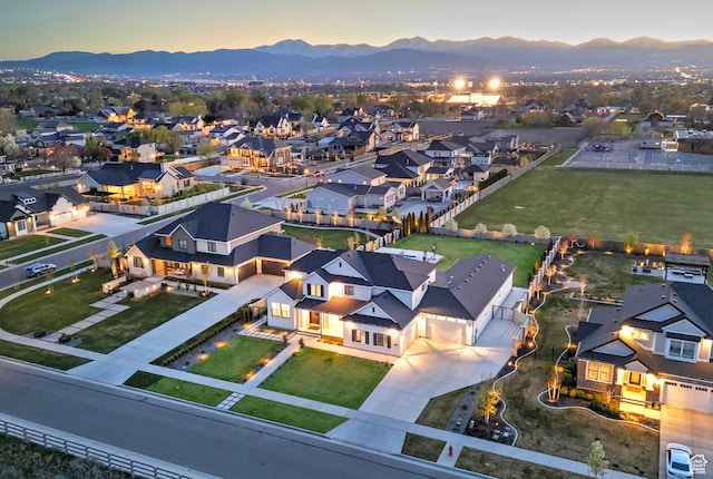 aerial view with a residential view and a mountain view