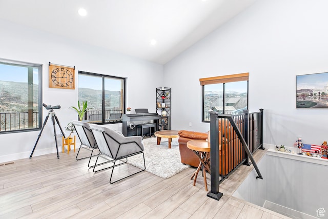 1678 S Ridgeline Dr Unit 1276, Heber City, UT 84032 - living area featuring high vaulted ceiling, recessed lighting, visible vents, and light wood-type flooring