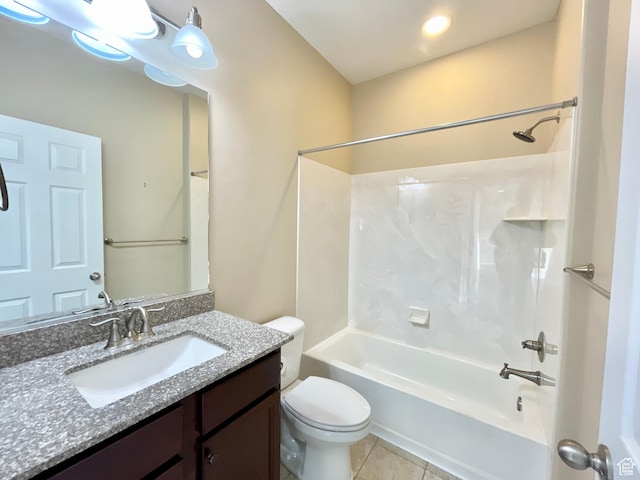 3859 W Young Lucerne Cir, Riverton, UT 84065 - bathroom with shower / bathtub combination, vanity, tile patterned flooring, and toilet