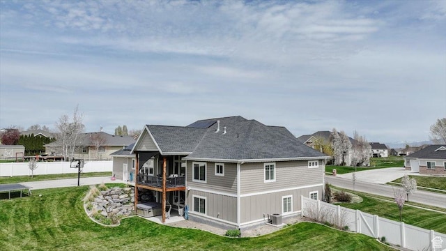 535 N Pheasant Hollow Ln, Mendon, UT 84325 - rear view of property featuring a residential view, a fenced backyard, a yard, and central air condition unit