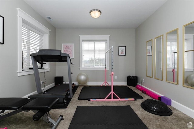 535 N Pheasant Hollow Ln, Mendon, UT 84325 - exercise area featuring baseboards, visible vents, and carpet flooring