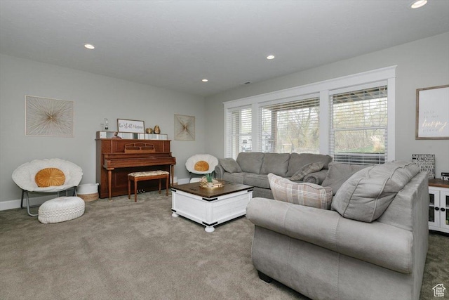 535 N Pheasant Hollow Ln, Mendon, UT 84325 - living area with baseboards, carpet, and recessed lighting