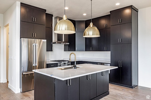 495 W Ascent Dr, Hideout, UT 84036 - kitchen featuring light wood-type flooring, baseboards, high quality fridge, and a sink