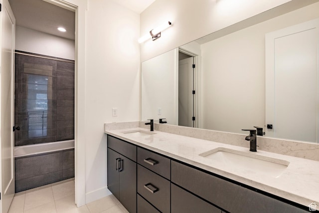 495 W Ascent Dr, Hideout, UT 84036 - bathroom featuring double vanity, tile patterned floors, baseboards, and a sink