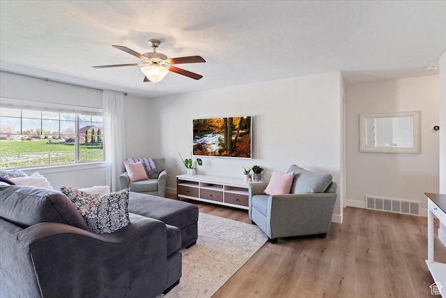 2292 W 440 S, Provo, UT 84601 - living area with baseboards, a ceiling fan, visible vents, and light wood-style flooring