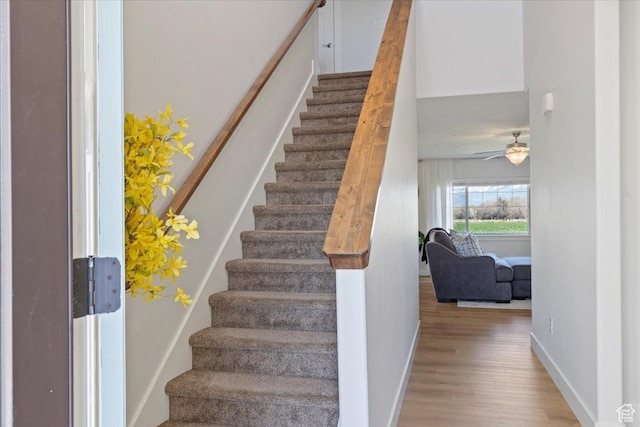 2292 W 440 S, Provo, UT 84601 - stairway featuring baseboards, wood finished floors, and ceiling fan