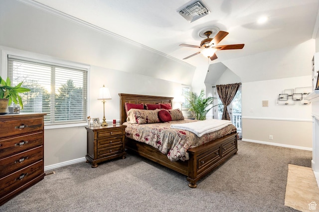 bedroom with baseboards, multiple windows, visible vents, and light colored carpet