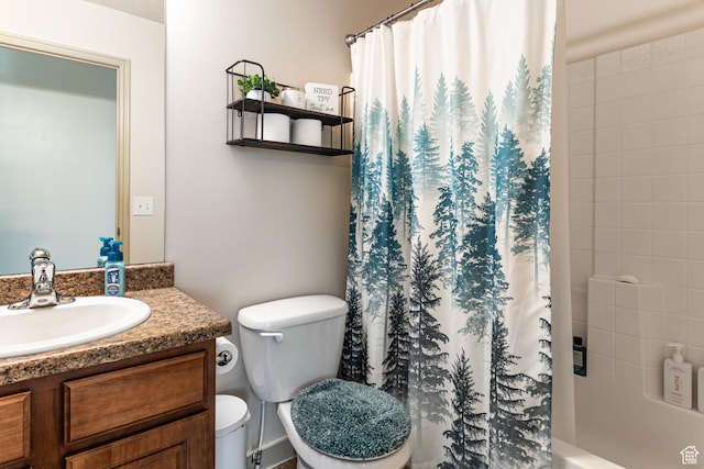 6576 W Oak Bridge Dr, West Jordan, UT 84081 - full bathroom with vanity, toilet, and shower / bath combo with shower curtain