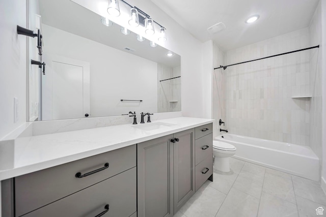 1910 W Bonneville Ln, Kaysville, UT 84037 - bathroom featuring visible vents, tub / shower combination, toilet, tile patterned floors, and vanity