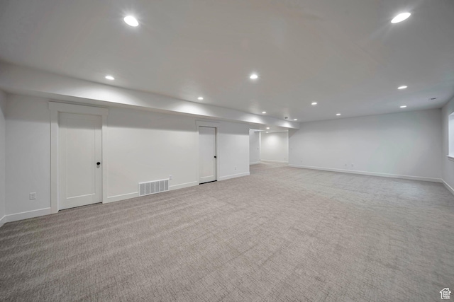 1910 W Bonneville Ln, Kaysville, UT 84037 - finished basement featuring recessed lighting, visible vents, light carpet, and baseboards