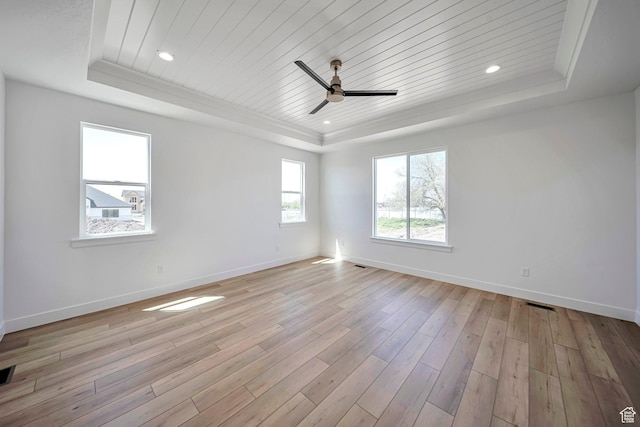 1910 W Bonneville Ln, Kaysville, UT 84037 - unfurnished room featuring wood ceiling, a raised ceiling, ceiling fan, and light wood-style floors