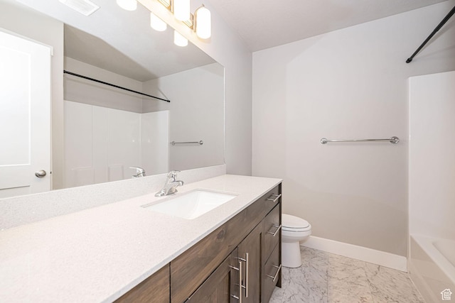 2276 W 2625 S Unit 110, West Haven, UT 84401 - bathroom featuring marble finish floor, visible vents, toilet, vanity, and baseboards