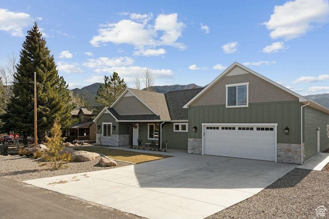 48 N Meadow Dr, Pine Valley, UT 84781 - craftsman inspired home with board and batten siding, driveway, stone siding, and a mountain view