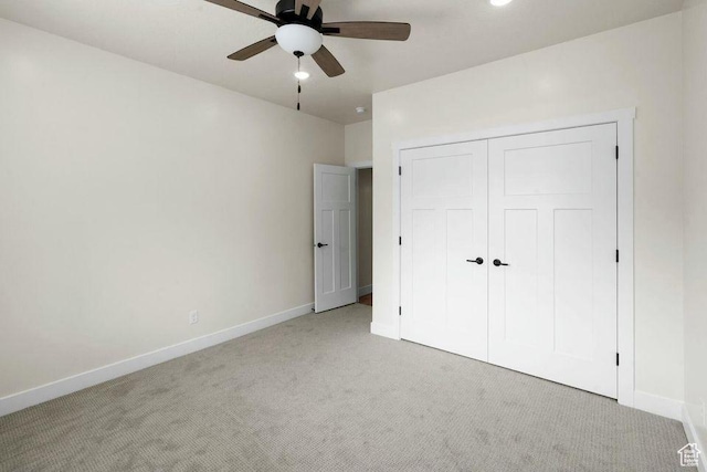 48 N Meadow Dr, Pine Valley, UT 84781 - unfurnished bedroom featuring light carpet, a ceiling fan, baseboards, and a closet