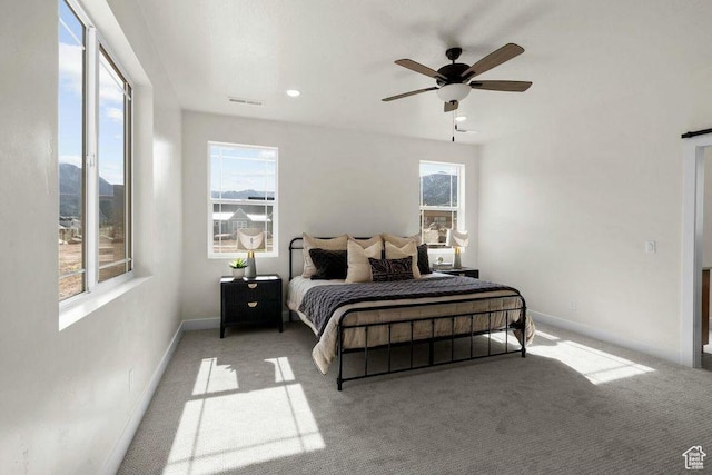 48 N Meadow Dr, Pine Valley, UT 84781 - bedroom with baseboards, a ceiling fan, carpet flooring, and a barn door
