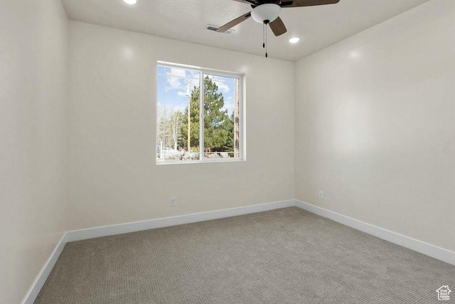 48 N Meadow Dr, Pine Valley, UT 84781 - spare room featuring recessed lighting, visible vents, a ceiling fan, baseboards, and carpet flooring