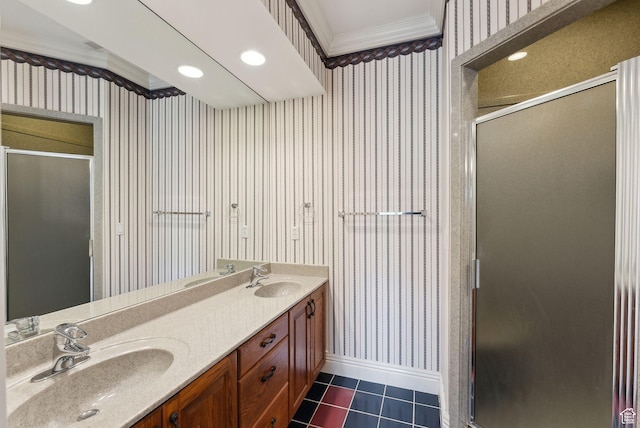 6391 S Shenandoah Park Ave E, Salt Lake City, UT 84121 - full bath with wallpapered walls, crown molding, baseboards, and a sink
