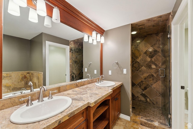 6391 S Shenandoah Park Ave E, Salt Lake City, UT 84121 - bathroom featuring a sink, a shower stall, and double vanity