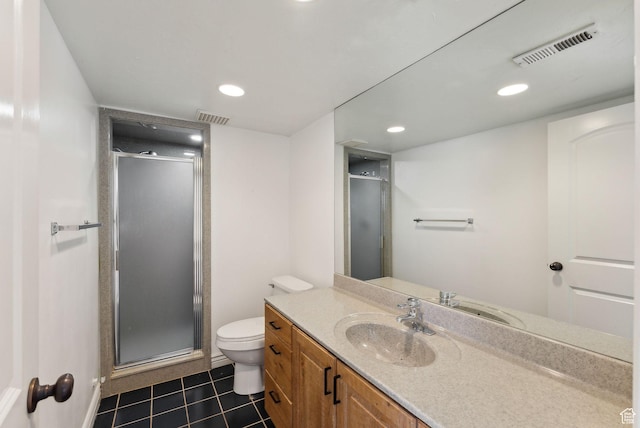 6391 S Shenandoah Park Ave E, Salt Lake City, UT 84121 - bathroom featuring a shower stall, toilet, tile patterned flooring, and visible vents