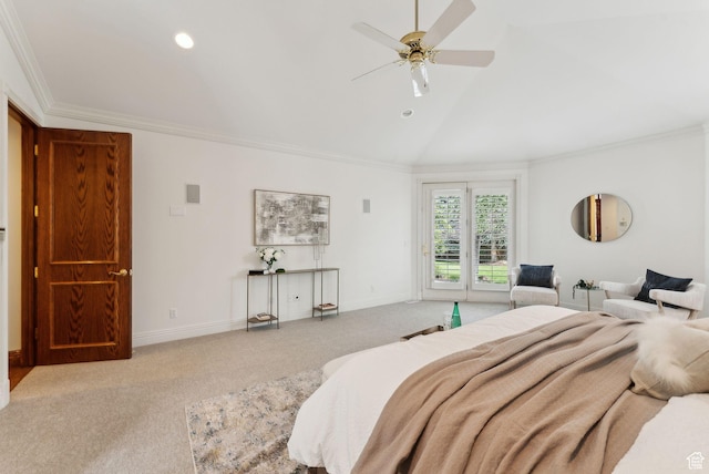 6391 S Shenandoah Park Ave E, Salt Lake City, UT 84121 - carpeted bedroom with ornamental molding, baseboards, lofted ceiling, and access to exterior