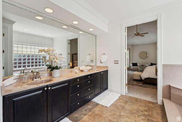 6391 S Shenandoah Park Ave E, Salt Lake City, UT 84121 - ensuite bathroom with recessed lighting, connected bathroom, ornamental molding, and a sink
