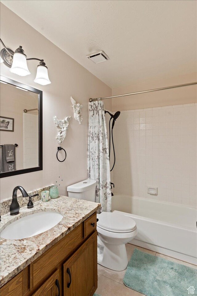 6241 S Barton Park Dr, West Jordan, UT 84081 - full bathroom with vanity, shower / bath combination with curtain, toilet, tile patterned flooring, and visible vents