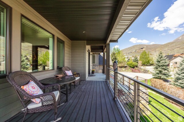 deck featuring a mountain view