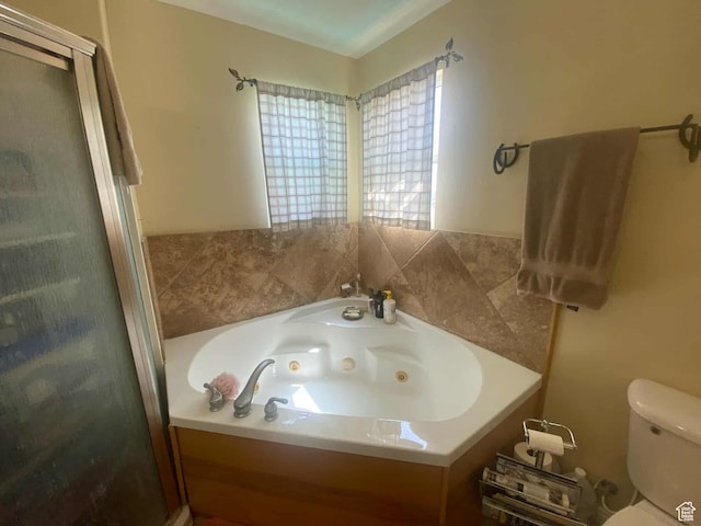 7413 W 7250 S, Myton, UT 84052 - bathroom featuring toilet, a shower stall, and a tub with jets