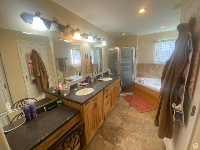 7413 W 7250 S, Myton, UT 84052 - full bath with a garden tub, a sink, a shower stall, and double vanity