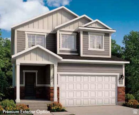 craftsman-style home featuring concrete driveway, an attached garage, and board and batten siding