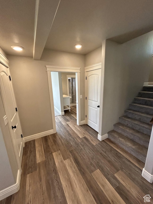 337 W Paddock Ln S, Kaysville, UT 84037 - interior space featuring baseboards, recessed lighting, dark wood finished floors, and stairway