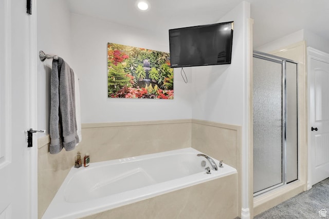 4990 W 12000 N, Tremonton, UT 84337 - full bathroom with a shower stall, a garden tub, and recessed lighting