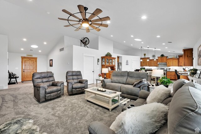 4990 W 12000 N, Tremonton, UT 84337 - living area featuring ceiling fan, visible vents, and recessed lighting