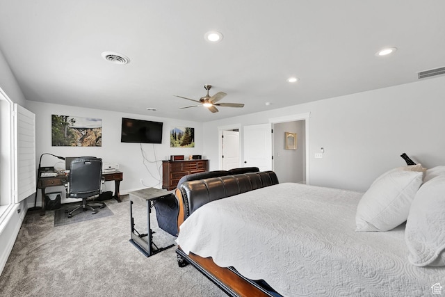 4990 W 12000 N, Tremonton, UT 84337 - bedroom with ceiling fan, carpet flooring, visible vents, and recessed lighting