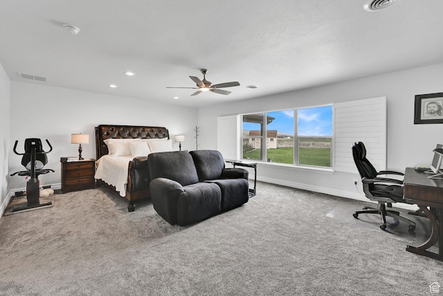 4990 W 12000 N, Tremonton, UT 84337 - carpeted bedroom with ceiling fan, baseboards, visible vents, and recessed lighting