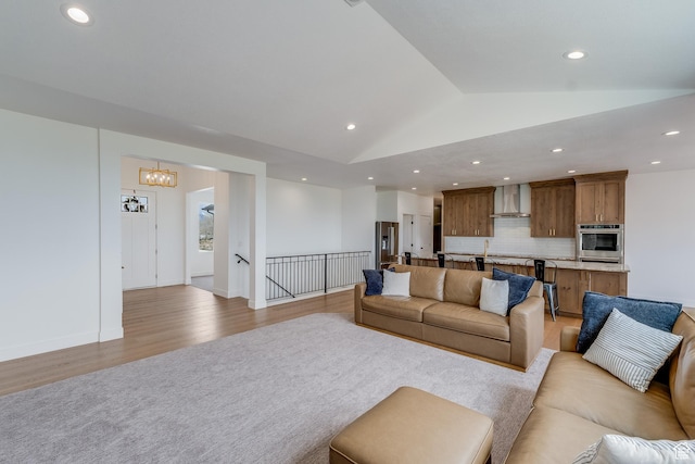 1993 S 5000 W, Taylor, UT 84401 - living room with a chandelier, light wood-style floors, lofted ceiling, and recessed lighting