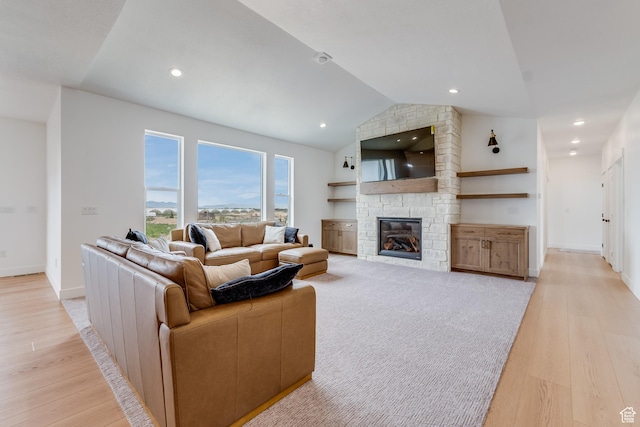 1993 S 5000 W, Taylor, UT 84401 - living area with recessed lighting, light wood-style flooring, a fireplace, and vaulted ceiling
