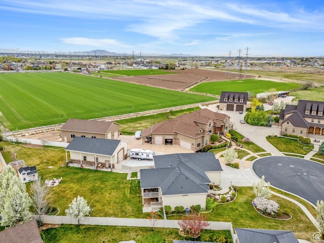 birds eye view of property with a mountain view