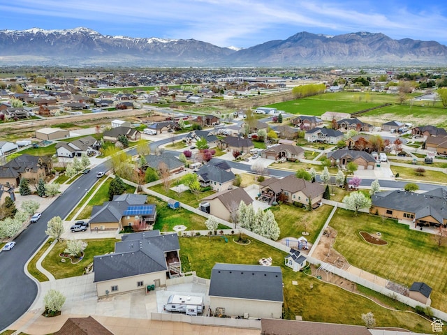 bird's eye view with a mountain view and a residential view