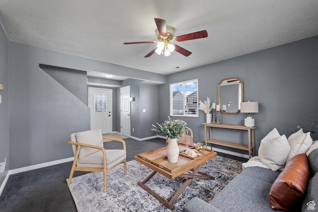 718 N 410 W, Tooele, UT 84074 - carpeted living area featuring ceiling fan and baseboards