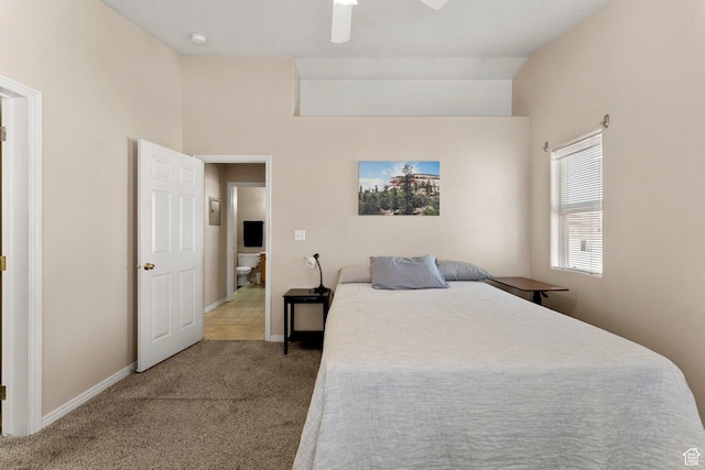 carpeted bedroom with a ceiling fan