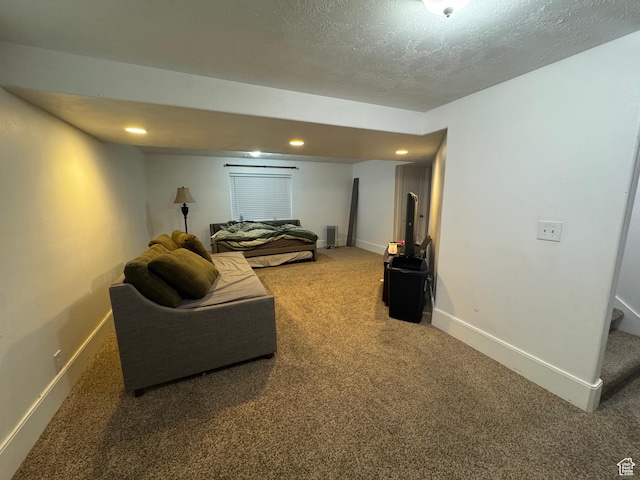 1137 S Topaz Rd, Saratoga Springs, UT 84045 - living area featuring carpet floors, recessed lighting, baseboards, and a textured ceiling