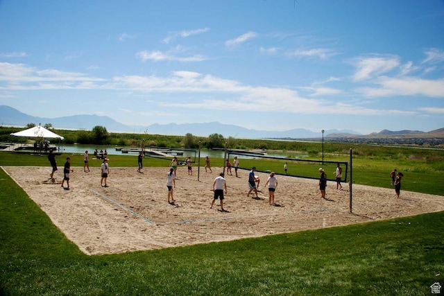1137 S Topaz Rd, Saratoga Springs, UT 84045 - view of home's community with volleyball court, a lawn, and a water and mountain view