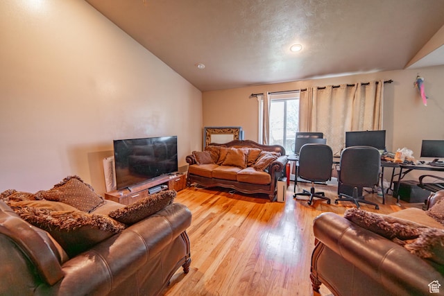 1137 S Topaz Rd, Saratoga Springs, UT 84045 - living area with light wood-style floors, lofted ceiling, an office area, and recessed lighting