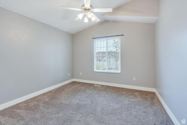 253 Ridge Rd, Orem, UT 84057 - carpeted empty room featuring lofted ceiling, visible vents, baseboards, and ceiling fan