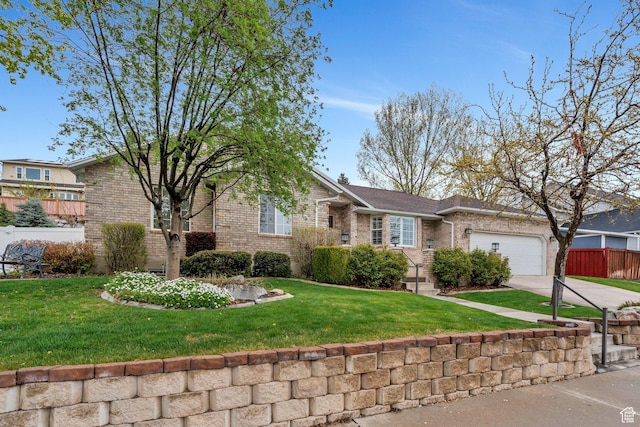 253 Ridge Rd, Orem, UT 84057 - ranch-style house featuring fence, concrete driveway, an attached garage, brick siding, and a front yard
