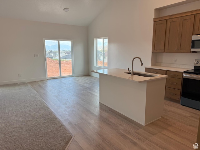 1975 S Marigold Way Unit 433, Santaquin, UT 84655 - kitchen featuring a sink, appliances with stainless steel finishes, open floor plan, light countertops, and light wood-type flooring