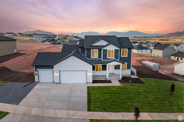 1975 S Marigold Way Unit 433, Santaquin, UT 84655 - traditional home featuring an attached garage, driveway, a residential view, a mountain view, and roof with shingles